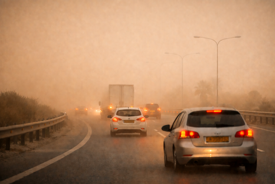 Οδηγοί προσοχή στο δρόμο: Περιορισμένη ορατότητα λόγω σκόνης