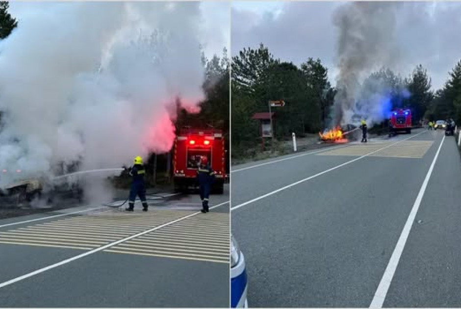 Στις φλόγες το αυτοκίνητο του πατέρα της Φ. Καρσερά στο δρόμο Τροόδους προς Πλάτρες (ΦΩΤΟΣ)